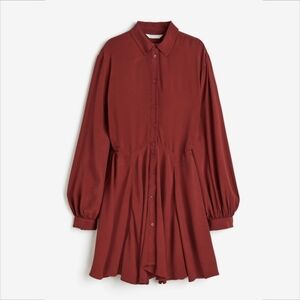 H&M Crepe Shirt Dress In Brick Red